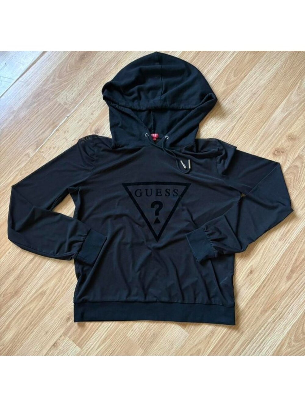 Guess black mesh hoodie with velvet logo